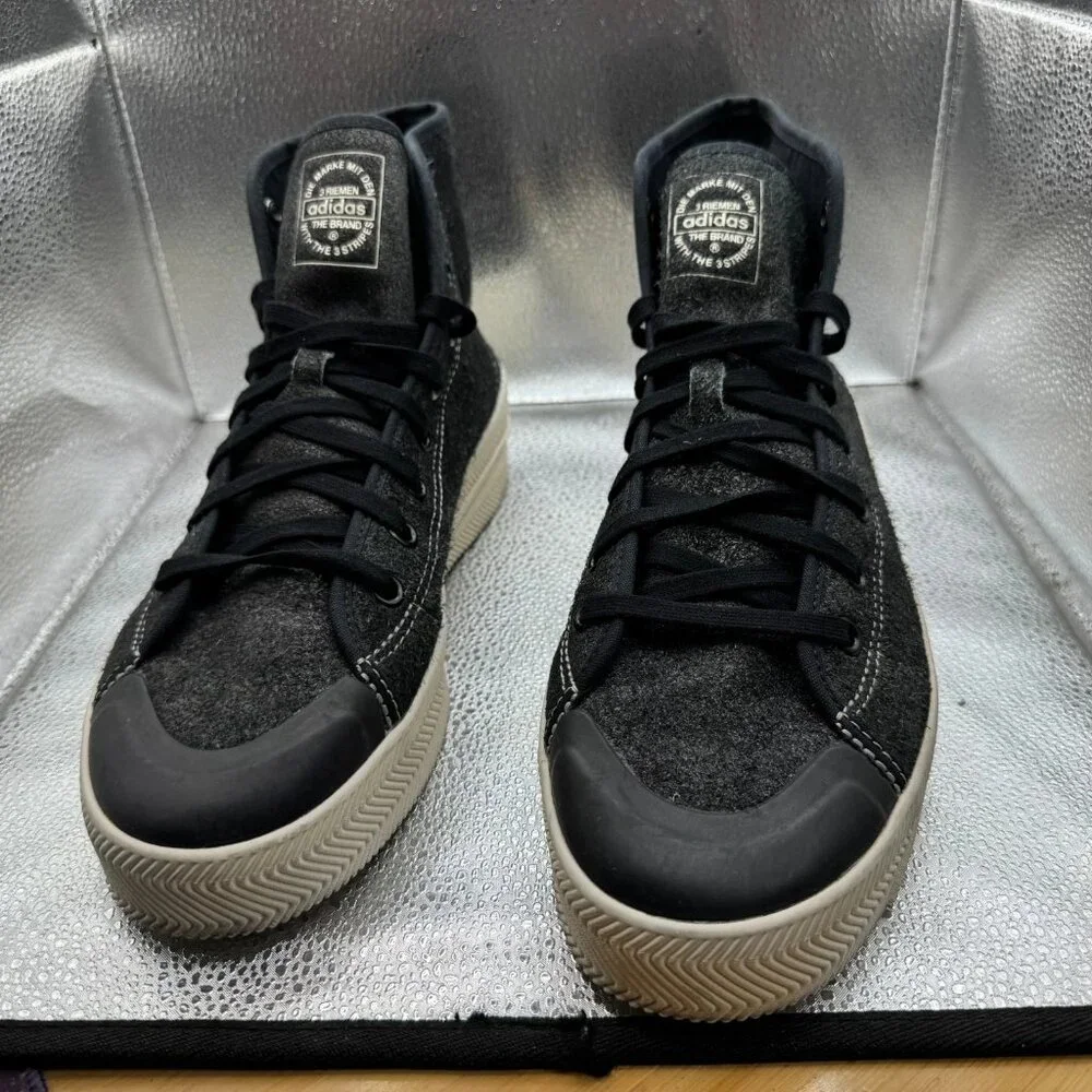 Size 11.5 Adidas Nizza 2‎ Black Mens Mid Top Lace Up Sneaker Shoes GX6309